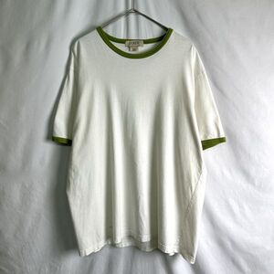 90s J.CREW リンガー Tシャツ XL ホワイト×グリーン 無地 ツートン プレーン ビッグサイズ ジェイクルー 00s オールド ビンテージ