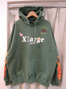 X-LARGE XLARGE エクストララージ PIGMENT DYLED PUFF LOGO PULLOVER HOODED SWEAT 緑 Lサイズ 最新人気商品 再値下げしました！ 