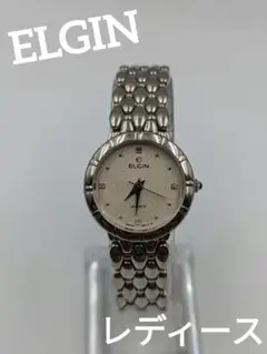 ELGIN エルジン レディース腕時計☆シルバー3針☆4ストーン☆電池交換済み