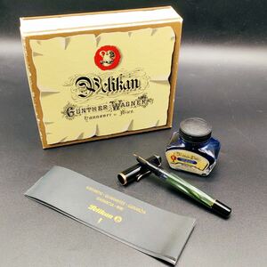 【美品】Pelikan ペリカン インク付き 箱あり 万年筆 GERMANY ジャーマニー M マーブルグリーン クラシック 筆記具 文具 オフィス用品 ペン