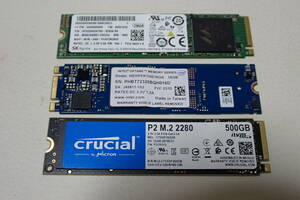 Crucial SSD 500GB CT500P2SSD8 / intel MEMPEK1W016GA 16GB / SK hynix SSS0Q59628 256GB まとめて３枚 #C02414