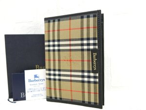 ◆未使用 保管品◆BURBERRY バーバリー◆ノバチェック◆キャンバス カーフ レザー 本革◆6穴式 手帳カバー◆ベージュ 黒 SV金具◆A9485