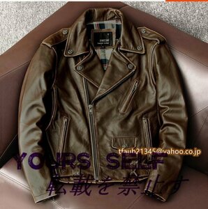 ライダースジャケット レザージャケット 牛革 バイクジャケット ハレー　vintage　本革 革ジャン メンズファッション Ｓ～4ＸＬコーヒー色