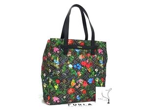 ■新品■未使用■ FURLA フルラ ナイロン 花柄 フラワー ショルダーバッグ トートバッグ 肩掛け レディース ブラック系 FF4726