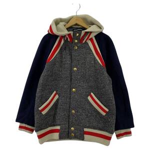 mercibeaucoup メルシーボークー ニット切替 フーデッド ジャケット size1/ネイビー×グレー