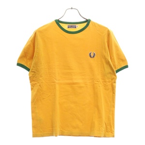 FRED PERRY フレッドペリー フロントロゴ刺繍 半袖 リンガーTシャツ カットソー イエロー/グリーン M4333