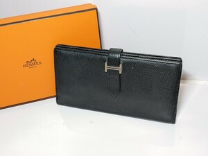 HERMES エルメス X刻印 マチ有り ベアン スフレ 長財布 黒 H金具 メンズ レディース レザー ベアンスフレ