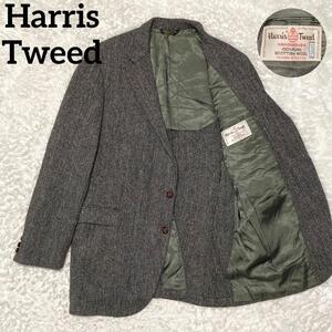 【極美品・サイズＸＬ】HarrisTweed ハリスツイード テーラードジャケット ヘリンボーン 2B くるみボタン メンズ