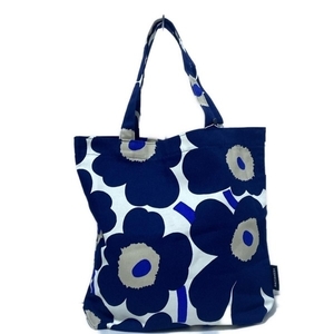 マリメッコ marimekko トートバッグ - アイボリー×ダークネイビー×マルチ ウニッコ 美品 バッグ