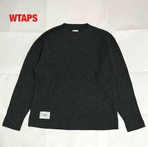 【人気】WTAPS　ダブルタップス　WAFFLE 01 SWEATER/WOOL　ワッフルニット　クルーネック　ロゴデザイン　ユニセックス　202MADT-KNM02