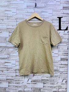 L ベージュ 半袖Tシャツ 半袖 Tシャツ カットソー トップス コットン ポケットTシャツ メンズ 無地