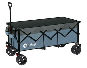 1円スタート 訳有 Sekey キャリーワゴン キャンプカート 特大容量300L 耐荷重200kg ベアリング付 ワンタッチ収束型 ブルー＆グレー D03229