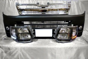 200 ハイエース 3型 標準 LEDライン HID BK ヘッドライト フォグランプ メッキグリル フロントバンパー インナーグリル 7点セット 1型 2型