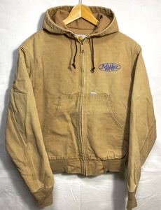 ■ 子供用 90s USA製 ビンテージ Carhartt カーハート 企業刺繍 裏地サーマル ダック地 アクティブパーカー ベージュ ワーク アメカジ ■