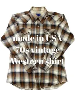 【アメリカ製】70s vintage オンブレチェック　シャツ　ウエスタンシャツ