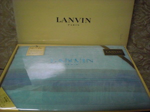 LANVIN ランバン スモーキーなアイスブルー シックなボーダー アクリル ウインターシーツ 140×240 未使用箱入り