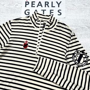 ★美品★PEARLY GATES パーリーゲイツ / PG89 ボーダー ハーフジップハイネックシャツ / サイズ５