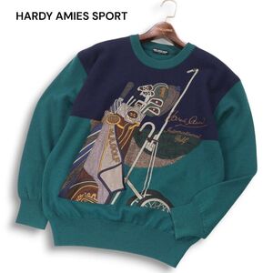 HARDY AMIES SPORT ハーディエイミス 秋冬 ゴルフクラブ 刺繍★ ウール100% ニット セーター Sz.3　メンズ　I4T03843_B#K