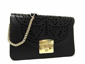 1円 ■美品■ FURLA フルラ メトロポリス レザー パンチング ワンショルダーバッグ 肩掛けかばん レディース ブラック系 FE1065