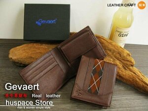 本革 二つ折り財布 レザー GEVAERT メンズ 財布 こげ茶 Z2G-2 新品