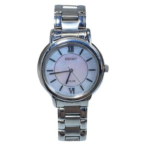 【稼働品】 SEIKO セイコー V181-0AD0 腕時計 時計 シルバー 偏光文字盤 白蝶貝 シェル ソーラー電波
