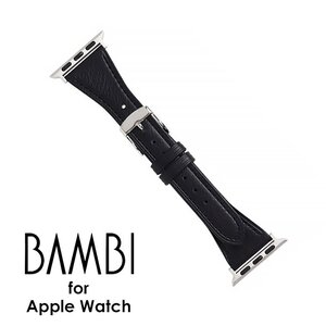 ■▲送料無料【BAMBI/バンビ】BAMBI for AppleWatch アップルウォッチ用 バンド 38mm/40mm/41mm対応 ブラック 牛革 ウォッシャブル /BA6-BK