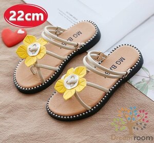 summer サンダル Flowerデザイン 【ホワイト 22cm】 韓国子供服 キッズ ビーチサンダル フォーマル 女の子