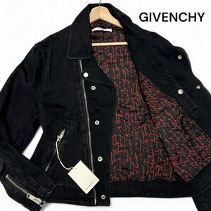 未使用 タグ付き◎XLサイズ!!ジバンシー【漢の戦闘服】GIVENCHY ブラック デニム ダブル ライダース ジャケット レザー ブラック◎メンズ