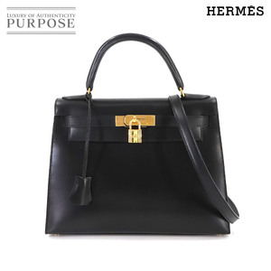 新品同様 エルメス HERMES ケリー 28 2way ハンド ショルダー バッグ ボックスカーフ レザー ブラック□D刻印 外縫い 90241450