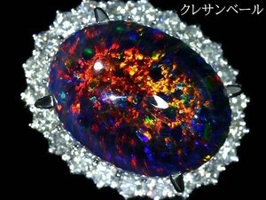 IMM11956T【1円～】新品仕上【RK宝石】クレサンベール 極上ブラックオパール 超特大20.85ct!! 極上ダイヤモンド 1.85ct Pt900 超高級リング