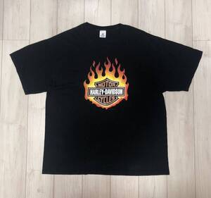 Harley Davidson Flame ヴィンテージ Tシャツ 2XL XXL ハーレーダビッドソン フレイム シールドロゴ ファイヤーパターン 炎 黒 ブラック