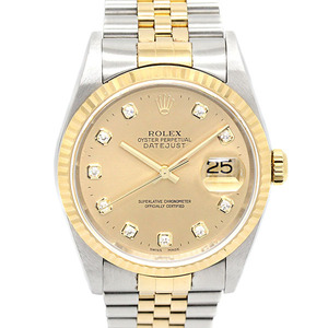 ロレックス ROLEX デイトジャスト 16233G K番 10Pダイヤモンド SS/YG シャンパン文字盤 メンズ腕時計 自動巻き DATEJUST ブランド