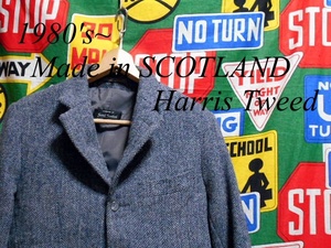 ★S相当のサイズ感★Made in SCOTLAND製スコットランド製Harris Tweedハリスツィードビンテージウールジャケットセンターベンツ80s80年代