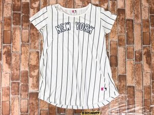 MLB メジャーリーグベースボール キッズ 女の子 NYヤンキース ストライプ チュニック 半袖Tシャツ 160 白紺