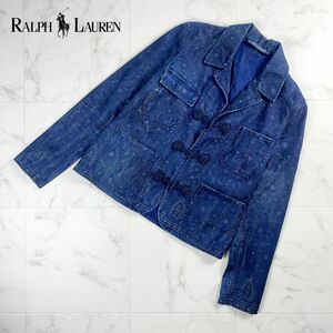 Ralph Lauren ラルフローレン デニムジャケット チャイナ 総柄 アウター レディース ブルー サイズ11*MC909