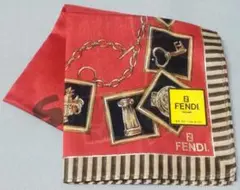 フェンディ FENDI ハンカチ 赤 ストライプ チェーン