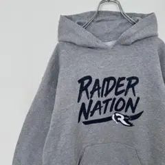 US古着 ノーブランド パーカー RAIDER NATION プリント グレー