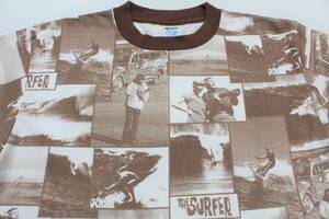 YTS58東洋Lジョンセバーソン写真 転写THE SURFER総柄 リンガー 半袖TシャツUSA製SUN SURFサンサーフJohn Severson