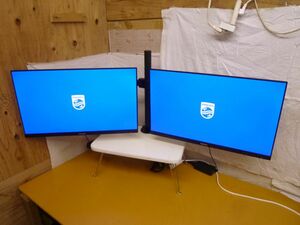 EE193 PHILIPS フィリップス 241E9/247E9 23.6型 液晶モニター ディスプレイ 2点 デュアルモニター モニターアームと取り付金具付/140