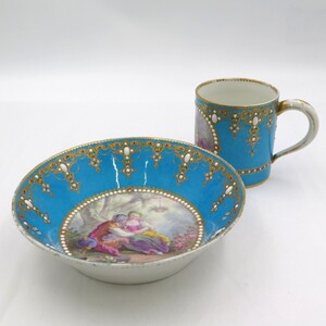 1円〜 Sevres セーブル ワトー文 18世紀 ジュール細工 カップ&ソーサー 計2点 y236-3405212【Y商品】