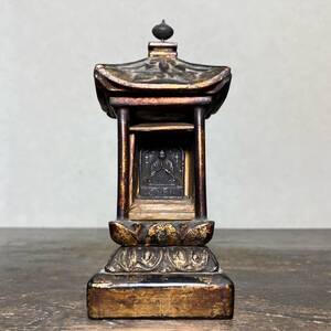 京都⑥ 旧家引上げ品11 時代物 木彫 厨子仏 豆仏入 高さ：15.5cm 仏像 仏教美術