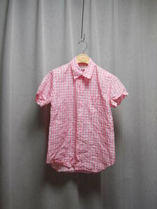 ジュンヤワタナベ　コムデギャルソン　ギンガムチェックの半袖シャツ　ピンク　シワ加工品