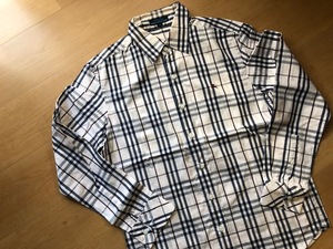 レア 良品 BURBERRY BLUE LABEL バーバリーブルーレーベル 長袖 シャツ チェック 白 ホワイト アイボリー系 綿100％ サイズ M メンズ