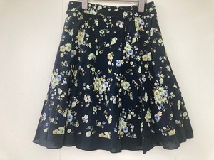 LAURA ASHLEY 花柄スカート/ローラ アシュレイ サイズ11 綿100% 濃紺 裏地付 レディース☆古着