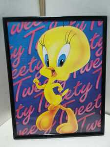 ビンテージ1999　ワーナー・ブラザース　ルーニー・テューンズ　tweety　額入りポスター　約21×26CM