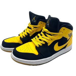 □◆美品 ナイキ NIKE AIR JORDAN 1 エアージョーダン レトロ ミッド スニーカー ブラック/イエロー メンズ 27cm