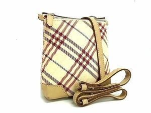 1円 BURBERRY バーバリーブルーレーベル キャンバス×レザー チェック 2WAY ショルダーバッグ ポシェット ベージュ系×レッド系 BJ4275