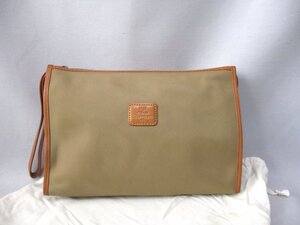 【O928】courreges/クレージュ◇セカンドバッグ　保管袋付　BR　本革使い　W28cm