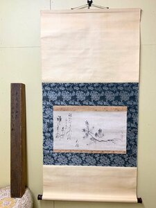 K3-X/掛け軸「和歌 若松図」池大雅 書/池玉蘭 画 夫婦合作 肉筆 共箱 文人画 絵画 日本画 古文書 古書 歴史資料 蔵出し 古美術