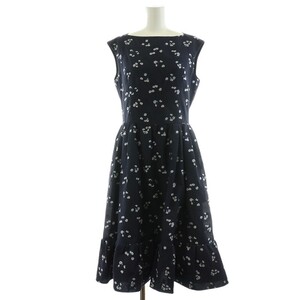 フォクシー FOXEY 22SS Dress Forget Me Not ワンピース ロング ノースリーブ フレア 花柄 フラワー 40 L 紺 ネイビー 42688 S00015K /IR